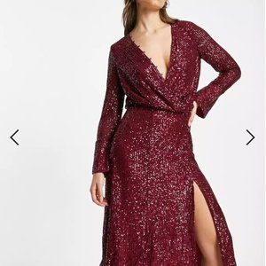 ASOS Midi Sequenced Red Long Sleeve Dress (Never worn!)